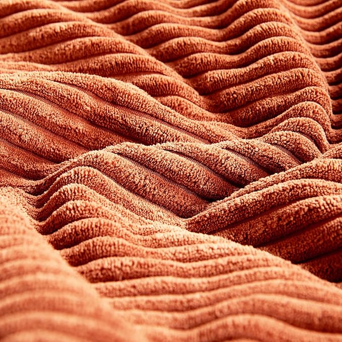 Fancy Homi Set of 2 Burnt Orange Decorative Throw Pillow Covers 18x18 Inch for Living Room Couch Bed, Boho Farmhouse Fall Home Decor, Soft Textured Corduroy Corss Patchwork Cushion Case 45x45 cm