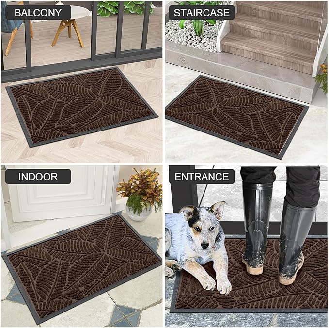Colorxy Waterproof Doormat, Sturdy Natural Rubber Front Door Mats, Non Slip Low Profile Indoor Outdoor Entrance Mat, Stain Resistant Easy Clean Floor Mat for Patio or Entryway, 36''x24'', Dark Brown
