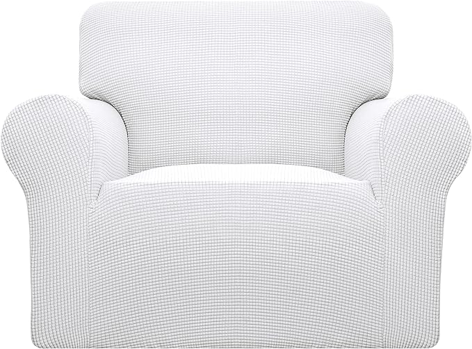 Easy-Going Stretch Chair Sofa Slipcover 1-Piece Couch Sofa Cover Furniture Protector Soft with Elastic Bottom for Kids, Pet. Spandex Jacquard Fabric Small Checks (Chair, Snow White)