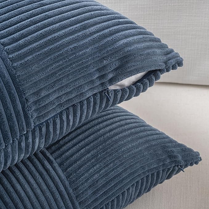 Fancy Homi 2 Packs Dusty Blue Decorative Throw Pillow Covers 22x22 Inch for Living Room Couch Bed Sofa, Farmhouse Boho Home Decor, Soft Corss Corduroy Patchwork Accent Square Cushion Case 55x55 cm