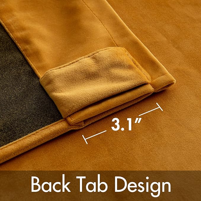 MIULEE Velvet Curtains 90 inches 2 Panels - Luxury Blackout Curtains for Bedroom Living Room Thermal Insulated Fall Decor Super Soft Elegant Window Drapes Rod Pocket & Back Tab, Mustard Yellow