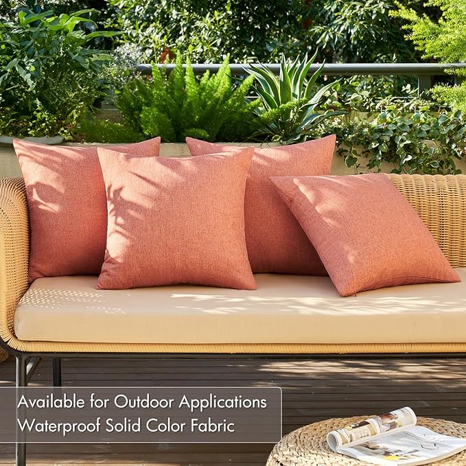 MIULEE Pack of 4 Decorative Outdoor Throw Pillow Covers Linen Waterproof Pillow Covers Spring Farmhouse Cushion Cases for Patio Garden Tent Balcony Couch Sofa 16x16 inch Coral Red