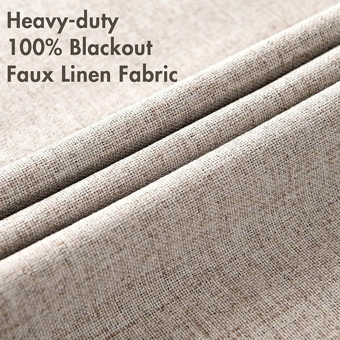 MIULEE Linen Texture Curtains for Bedroom Solid 100% Blackout Thermal Insulated Khaki Curtains Grommet Room Darkening Drapes Luxury Decor for Living Room Nursery 52x96 Inch (2 Panels)