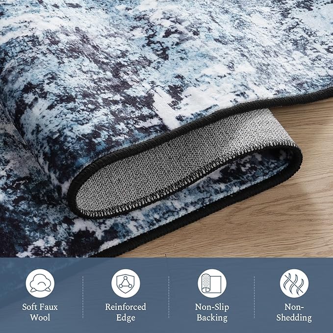 Rugflix 2x3 Entrance Rugs, Entry Rug Washable Non-Slip Stain-Resistant Low Pile Small Modern Dark Carpet, for Living Room Bedroom Indoor, Navy Blue/Black
