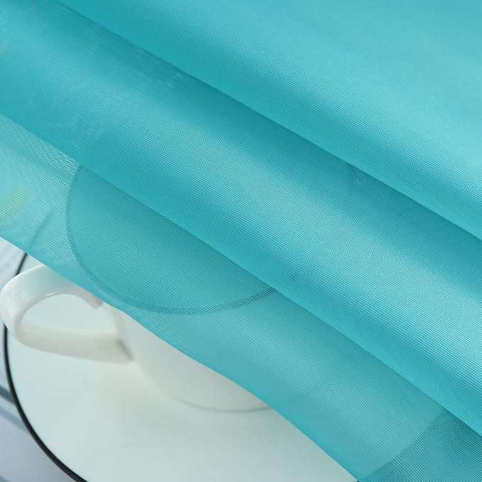 SpaceDresser Sheer Voile Window Treatment Rod Pocket Curtain Panels for Kitchen Bedroom Living Room Drapes Sunlight Filtering Privacy Semi Home Decor Assorted Colors Sizes (Turquoise, 52 W x 54 L)