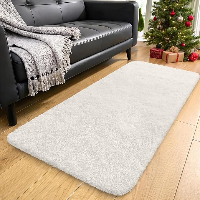 OLANLY 3x10 Machine Washable Runner Rugs for Hallway, Soft Fluffy Shaggy Bedside Rugs for Bedroom, Living Room, Indoor Floor Carpet for Kids Girls and Boys, Nursery Rooms, Home Decor Aesthetic, Ivory