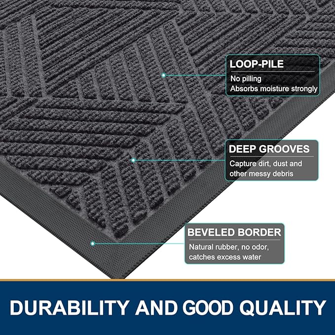 Smiry Front Door Mat Outside Entrance, Heavy Duty Sturdy Natural Rubber Doormat, Trap Dirt and Moisture, Easy Clean Low Profile Welcome Floor Mats for Indoor Outdoor Entry, 71x23 Inch, Medium Grey