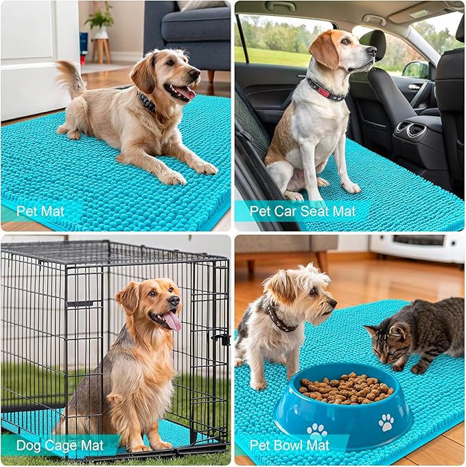 OLANLY Dog Door Mat for Muddy Paws 70x46, Absorbs Moisture and Dirt, Absorbent Non-Slip Washable Doormat, Quick Dry Chenille Mud Mat for Dogs, Entry Indoor Entryway Carpet for Inside Floor, Aqua Blue