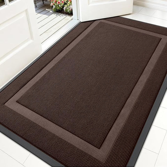 OLANLY Front Door Mat Indoor Outdoor Entrance, Waterproof All-Season, All-Weather Doormat, Sturdy Natural Rubber, Fade Resistant, Low Profile, Easy Clean Patio Porch Entryway Mat, 59x30, Dark Brown