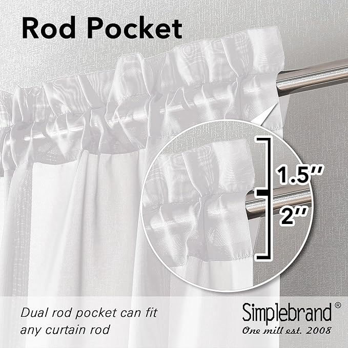 Simplebrand White Short Sheer Kitchen Cafe Curtains 36-42 Inch, Tier Rod Pocket, Half Window, Bathroom, 2 Panels