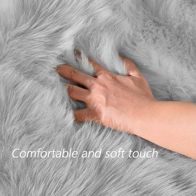 Latepis Gray Fluffy Circle Faux Fur Rug Round Rugs 4ft Sheepskin Rug for Bedroom Bedside Washable Rugs Soft Plush Shaggy Floor Carpet Luxury Home Decor