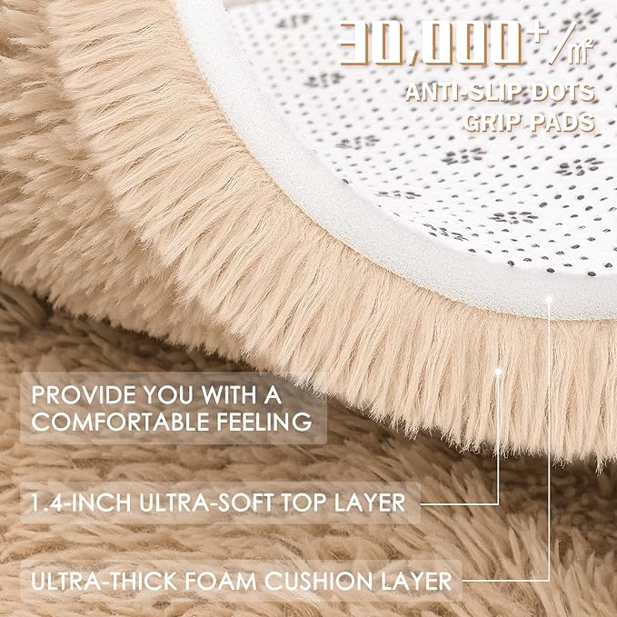 OLANLY 3x8 Machine Washable Runner Rugs for Hallway, Soft Fluffy Shaggy Bedside Rugs for Bedroom, Living Room, Indoor Floor Carpet for Kids Girls and Boys, Nursery Rooms, Home Decor Aesthetic, Beige