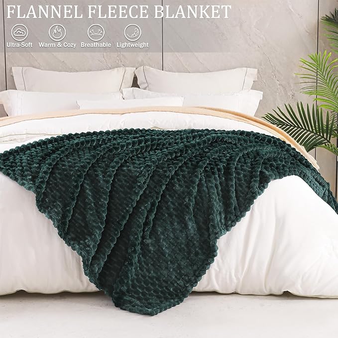 Exclusivo Mezcla Fleece Queen Blanket for Bed, Extra Large Fuzzy Forest Green Bed Blankets, Soft Cozy Plush Sofa Throws for All Seasons, 90x90 Inches