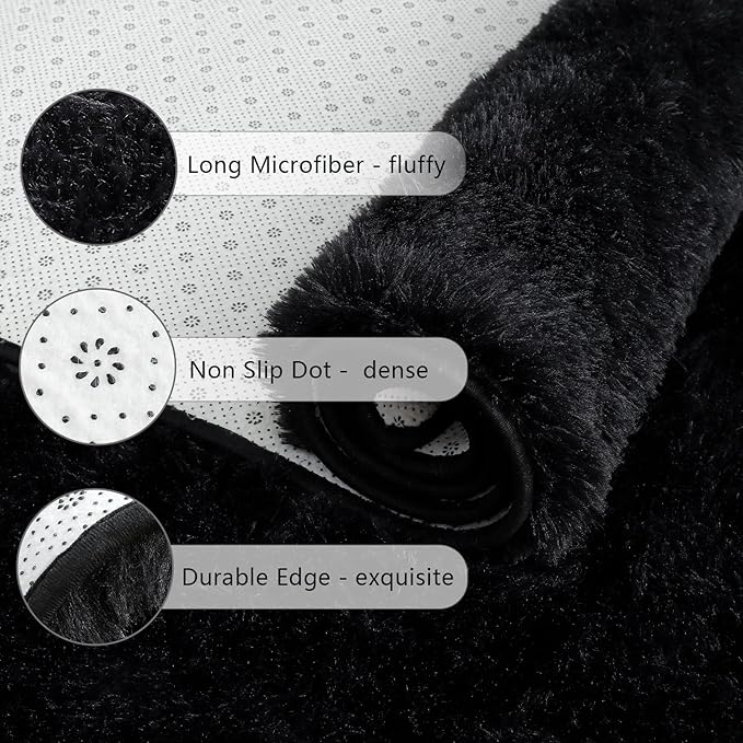 Chicrug Soft Runner Rug for Bedroom Living Room Plush Fluffy Rug 2x8 Feet, Shag Furry Runner Rug Carpet Non Shedding for Nursery Children Kids Girls Room Home Decorative, Black