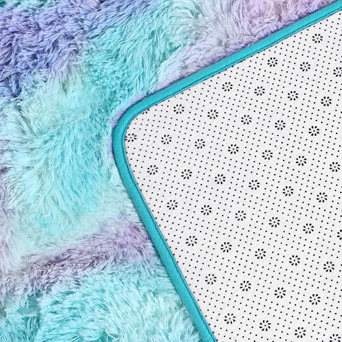 Large Shag Area Rugs 6 x 9, Tie-Dyed Plush Fuzzy Rugs for Living Room, Ultra Soft Fluffy Furry Rug for Bedroom, Indoor Carpet Nursery Rugs for Kids Room Home Decor, Rainbow
