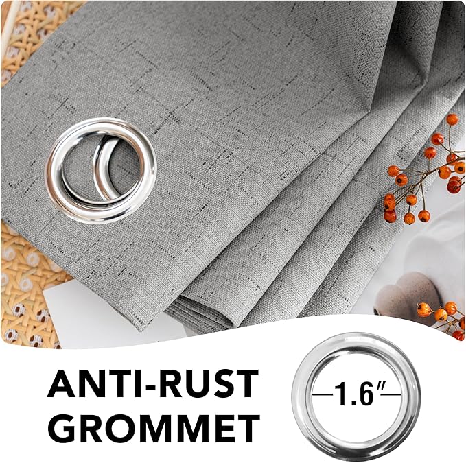H.VERSAILTEX Primitive Linen Curtains 100% Blackout Curtain Drapes Burlap Curtains with White Thermal Insulated Liner, Grommet Top Drapes Living Room/Bedroom (2 Panels, 42 x 54 Inch, Dove Gray)