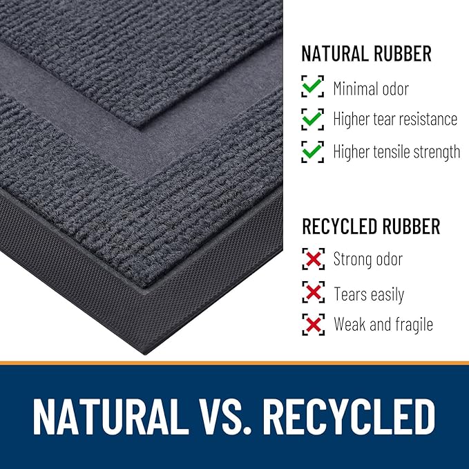 OLANLY Front Door Mat Indoor Outdoor Entrance, Waterproof All-Season, All-Weather Doormat, Sturdy Natural Rubber, Fade Resistant, Low Profile, Easy Clean Patio Porch Entryway Mat, 47x30, Light Grey