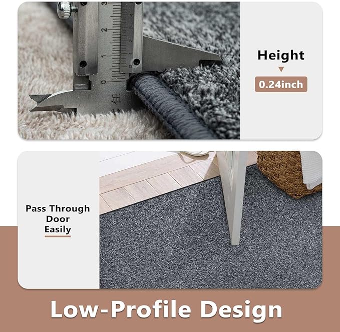 FinRèc 2x6 Washable Runner Rugs for Kitchen Hallway Bedroom, Low Pile Thin Rug Solid Color, Non-Slip Carpet Indoor for Home Decor (Grey)