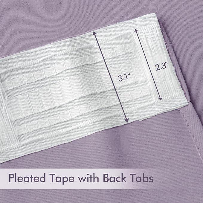 MIULEE Lilac Back Tab Blackout Curtain 96 Inch Long 2 Panels Set for Bedroom, Rod Pocket/Pinch Pleat Thermal Insulated Living Room Darkening Pleated Light Blocking Floor to Ceiling Drape