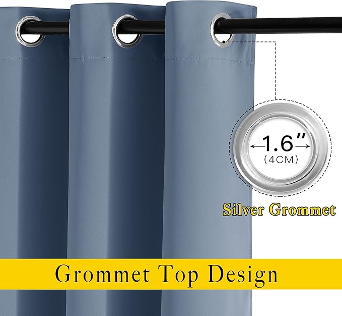 NICETOWN Stone Blue Curtains 84 inch Length 2 Panels, Grommet Thermal Insulated Window Treatments Light & Sound Reducing Drapes for Living Room/Bedroom, W46 x L84