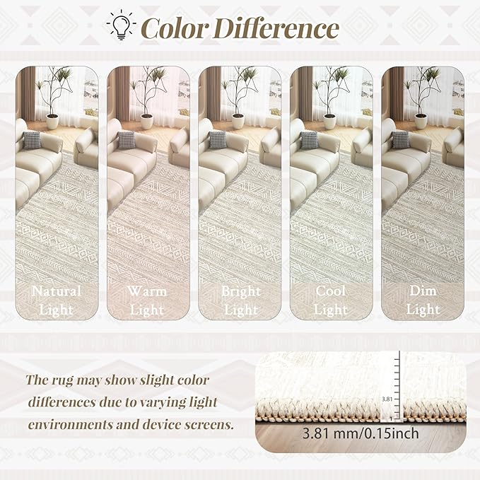2x8 Washable Runner Rug: Moroccan Geometric Boho Rug Farmhouse Non Slip Stain Resistant Rugs Low Pile Soft Carpet for Porch Kitchen Laundry Room Living Room Bedroom (Ivory Beige,2'x8')