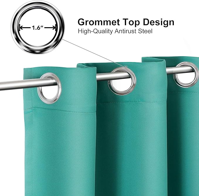 ChrisDowa Grommet Room Darkening Curtains for Bedroom and Living Room - 2 Panels Set Thermal Insulated Blackout Curtains (Teal, 52W x 72L)