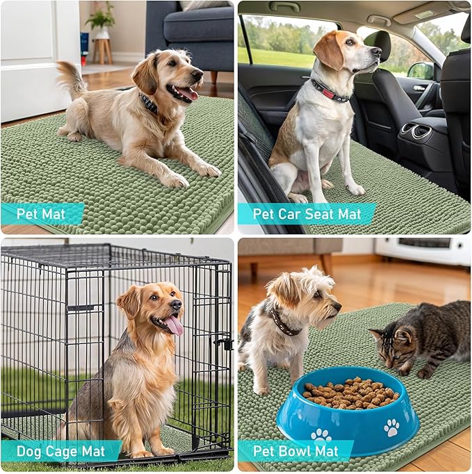 OLANLY Dog Door Mat for Muddy Paws 70x46, Absorbs Moisture and Dirt, Absorbent Non-Slip Washable Doormat, Quick Dry Chenille Mud Mat for Dogs, Entry Indoor Entryway Carpet for Inside Floor, Sage Green