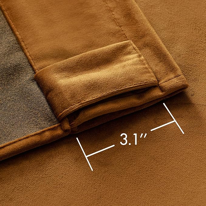 MIULEE Velvet Curtains 63 inches - Luxury Blackout Curtains for Bedroom Living Room Thermal Insulated Super Soft Window Drapes Rod Pocket & Back Tab, Gold Brown, W52 x L63 inches, 2 Panels