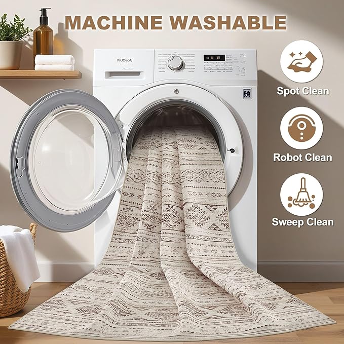 Nakagishi 10x12 Area Rugs Living Room: Washable Boho Large Neutral Soft Farmhouse Rug Stain Resistant Modern Moroccan Non-Slip Indoor Carpet for Bedroom Nursery Kids Office Dining Room - Dark Brown