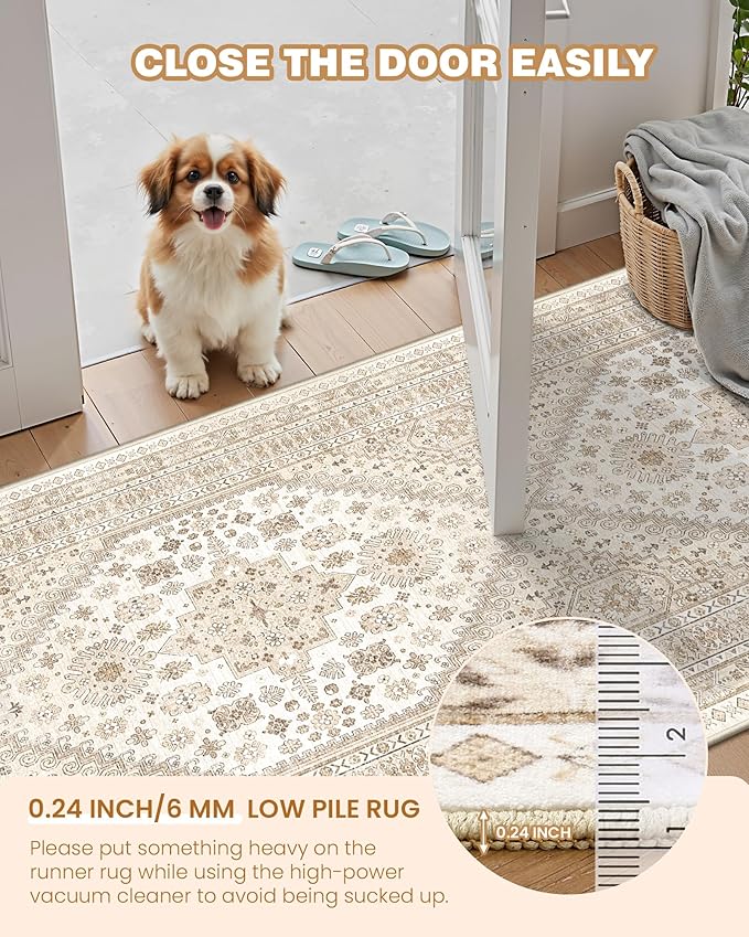 Kitchen Runner Rug Non Slip Washable 2.5x8, Soft Low Pile Entryway Rug Runners for Hallways,Carpet Runner for Living Room,Kitchen, Laundry, Bathroom(Cream/Beige,2.5'x8')