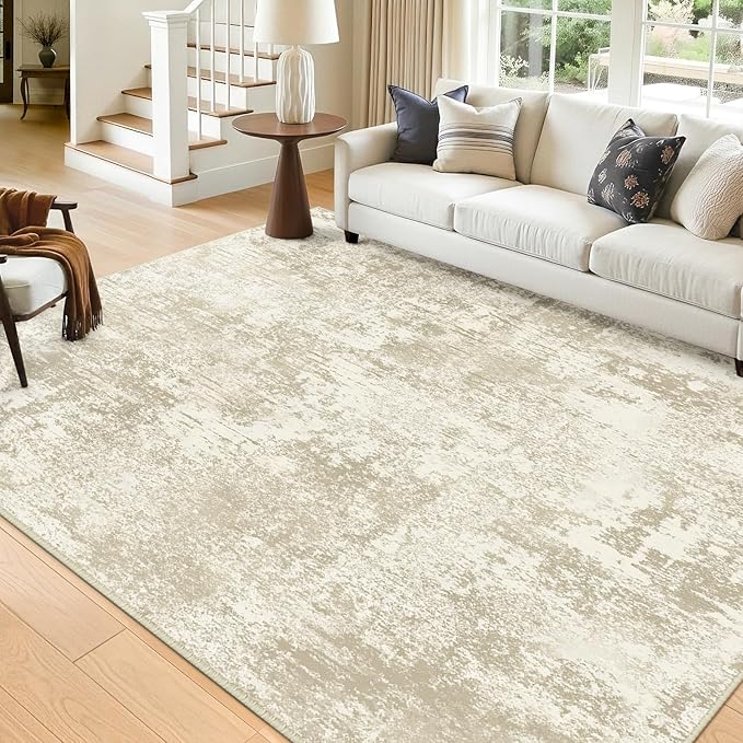 Washable Area Rugs 5'x7' Non-Slip Modern Abstract Soft for Living Room Entryway Bedroom Nursery, Print Pattern, Beige Cream Brown