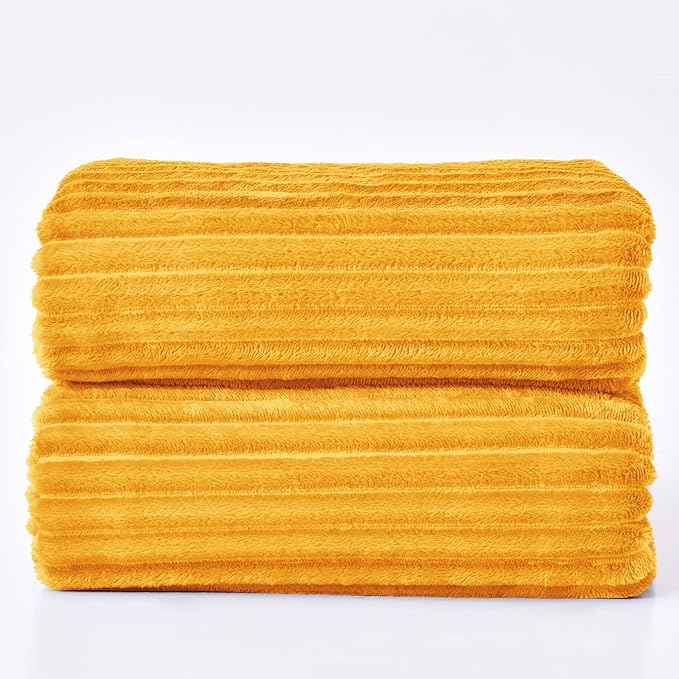 BEDELITE Fleece Blanket King Size – 3D Ribbed Jacquard Soft and Warm Decorative Fuzzy Blankets – Cozy, Fluffy, Plush Lightweight Throw Blankets for Couch, Bed, Sofa(Mustard Yellow, 108x90 inches)