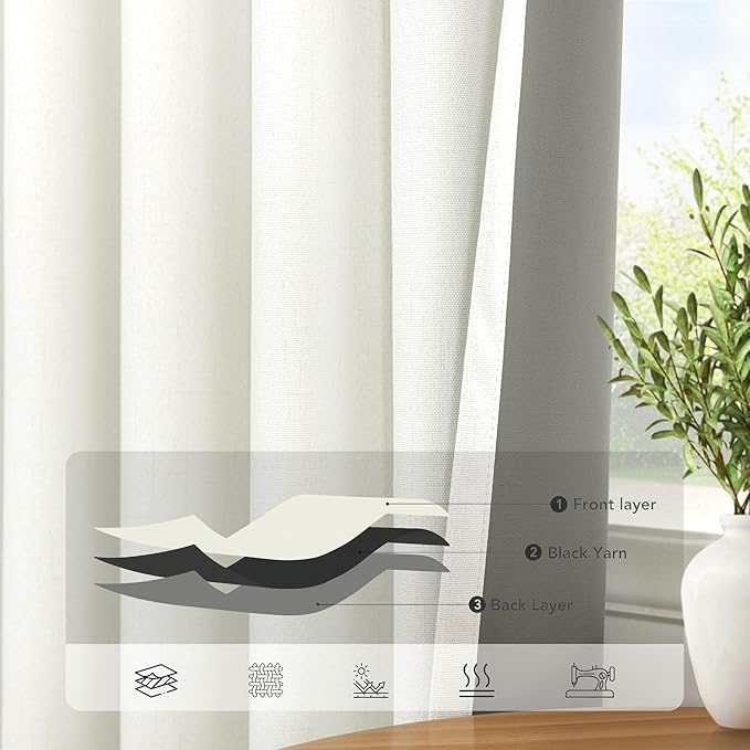 120 Inches Extra Long Curtains for Living Room 2 Panels Faux Linen Darkening Insulated Thermal 100% Blackout Drapery Ceiling Curtain for Large Big Window Treatments Ideas Drapes Off White Ivory 52x120