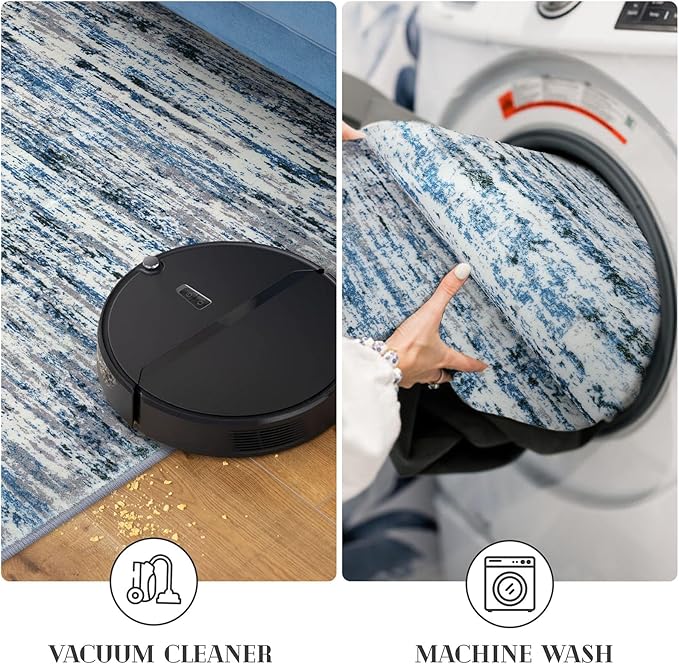 Lansny Modern Abstract Entryway Rug Indoor 2x3 Washable Rug Non-Slip Soft Small Area Rug Grey Blue White Kitchen Mats Thin Print Faux Wool Floor Carpet Throw Rugs for Entrance Bedroom Home Decor