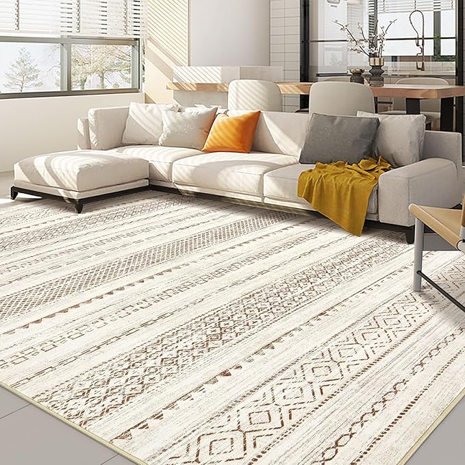 Nakagishi 10x12 Area Rug Living Room: Washable Boho Large Neutral Modern Soft Farmhouse Rugs Stain Resistant Indoor Floor Non-Slip Accent Carpet for Bedroom Nursery Kids Playroom Office Dining Room