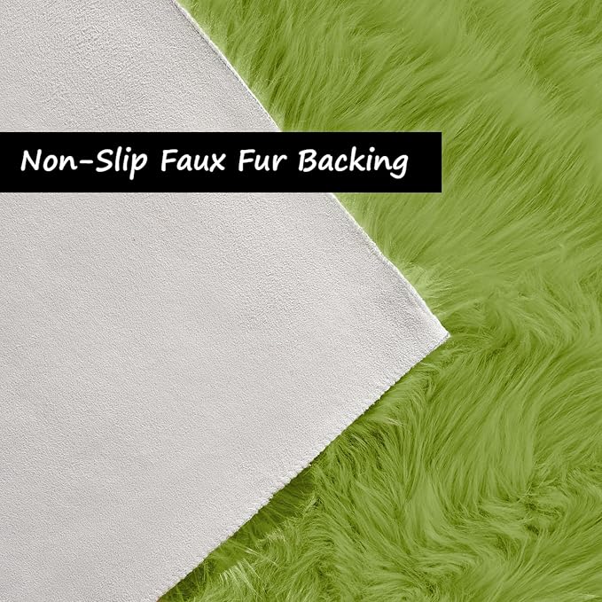 Goolela Lime Green Fluffy Runner Rug 2x6 Faux Fur Fuzzy Furry Rugs for Bedroom Bedside Shaggy Soft Rug Washable Rectangle