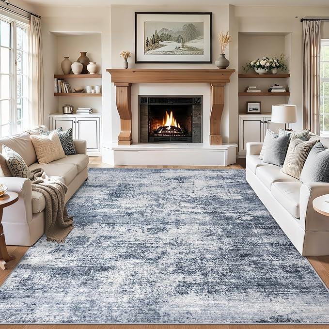 Area Rugs Living Room Rug - 5x7 Washable Modern Abstract Soft Neutral Non-Slip Carpet Large Indoor Floor Thin Carpets for Bedroom Dining Room Farmhouse Nursery Home Office Grey Blue