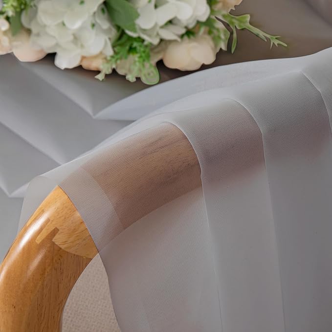 OWENIE Light Grey Sheer Curtains 90 Inches Long for Living Room 2 Panels Set, Soft Solid Living Room Sheer Curtains for Bedroom, Rod Pocket Light Filtering Farmhouse Curtains, 42" Wx90 L