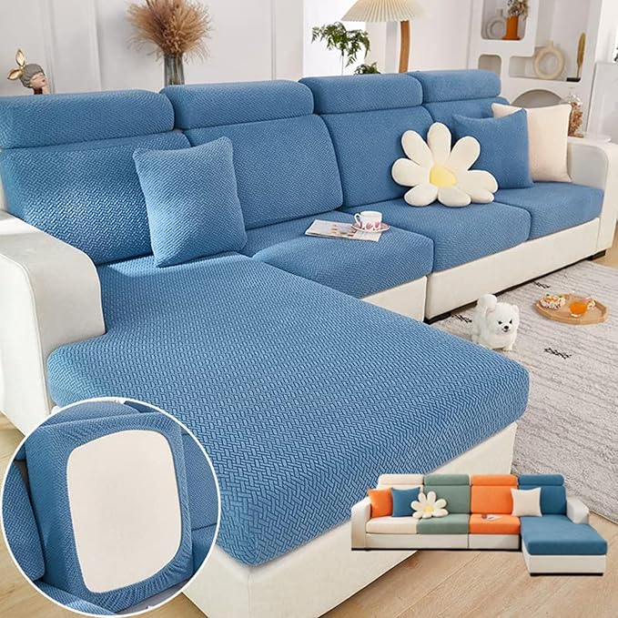 Soothing Home Sofa Covers, Sofa Hero Covers, Wear-Resistant Universal Couch Covers Washable Stretch Sectional Couch Cushion Covers (Blue,Extra Large Seat Cover)