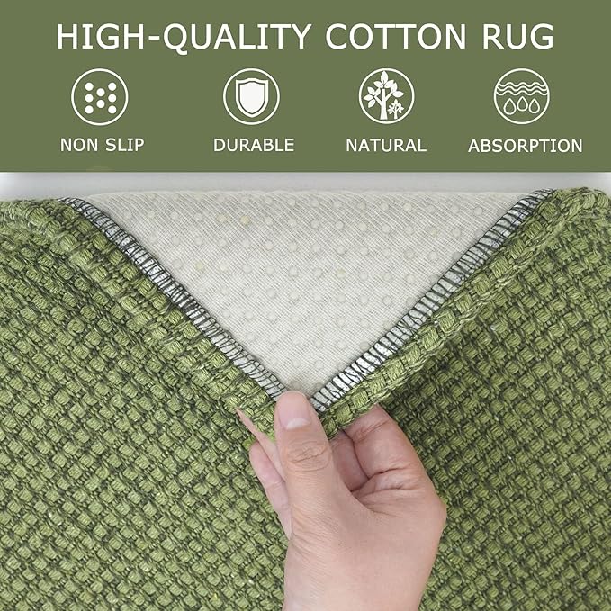 KOZYFLY Extra Long Runners for Hallways 3x18 ft Washable Kitchen Runner Non Slip Rubber Backed Hallway Rug Cotton Entryway Runner Rug Floor Carpet for Indoor Hall, Kitchen, Bright Green/Earthy Green