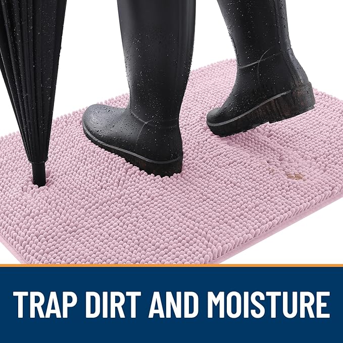 OLANLY Dog Door Mat for Muddy Paws 44x24, Absorbs Moisture and Dirt, Absorbent Non-Slip Washable Doormat, Quick Dry Chenille Mud Mat for Dogs, Entry Indoor Entryway Carpet for Inside Floor, Dusty Rose