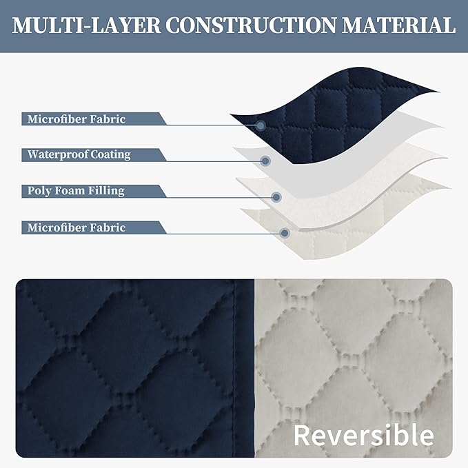 ISSUNTEX Double Protection 100% Waterproof Loveseat Sofa Covers for Living Room, Couch Covers for 2 Cushion Couch Sofa, Reversible Furniture Protector Sofa Cover for Dogs (Loveseat, Navy/Ivory)