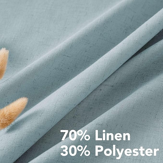H.VERSAILTEX Living Room Linen Curtains - Semi Sheer, Nickel Grommet, Energy Saving, Light Filtering Window Treatments - Cloud Blue, 2 Panels, 52 x 84 Inch