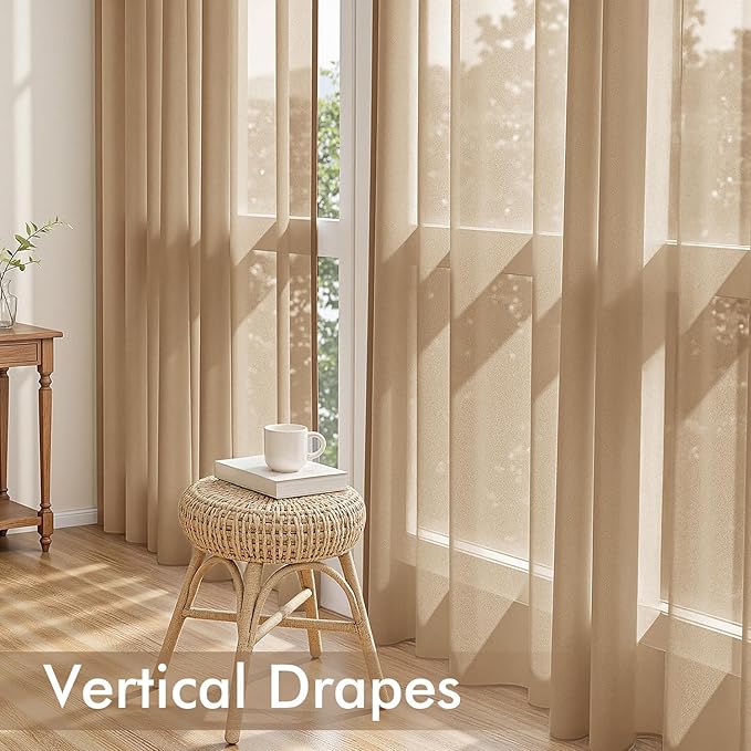 MIULEE Brown Sheer Curtains 108 Inches Long, 4 Panels Set, Rod Pocket Voile Drapes Light Filtering and Semi Transparent, Elegant Window Treatments for Bedroom Living Room,42 x 108 Inches