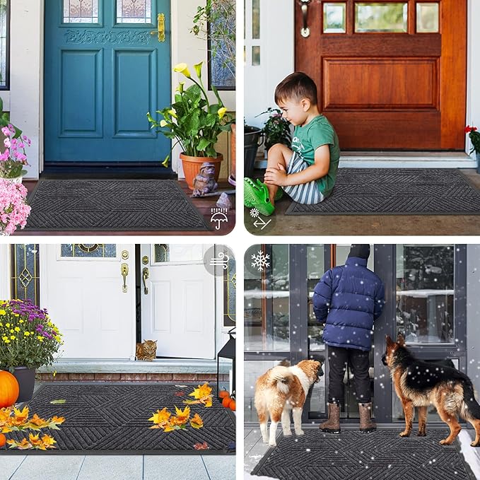 Smiry Front Door Mat Outside Entrance, Heavy Duty Sturdy Natural Rubber Doormat, Trap Dirt and Moisture, Easy Clean Low Profile Mats for Indoor Outdoor Entry, Irregular Triangle (71x47, Medium Grey)