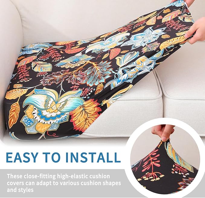 hyha Printed Couch Cushion Covers, Floral Sofa Covers Washable for 2 Cushion Couch, Stretch Pattern Outdoor Cushion Covers for Patio Furniture with Elastic Bottom(Medium, Floral)
