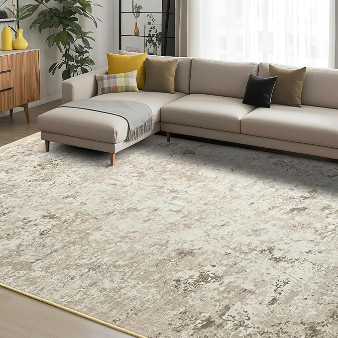 Toneed Abstract Area Rug Modern Washable Rug Soft Non Slip Rug Low Pile for Bedroom Living Room Dining Room Beige 4x6 Feet