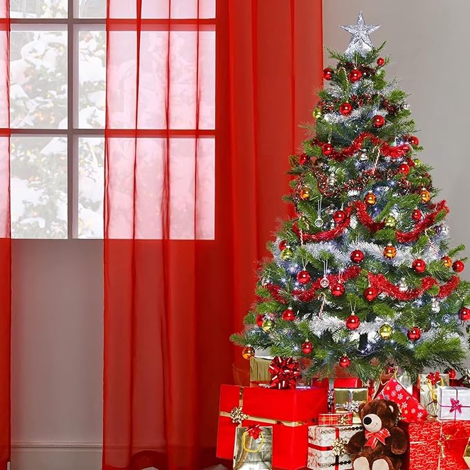 SpaceDresser Basic Rod Pocket Sheer Voile Window Curtain Panels White 1 Pair 2 Panels 70 Width 63 Inch Long for Kitchen Bedroom Children Living Room Yard(Red,70 W x 63 L)