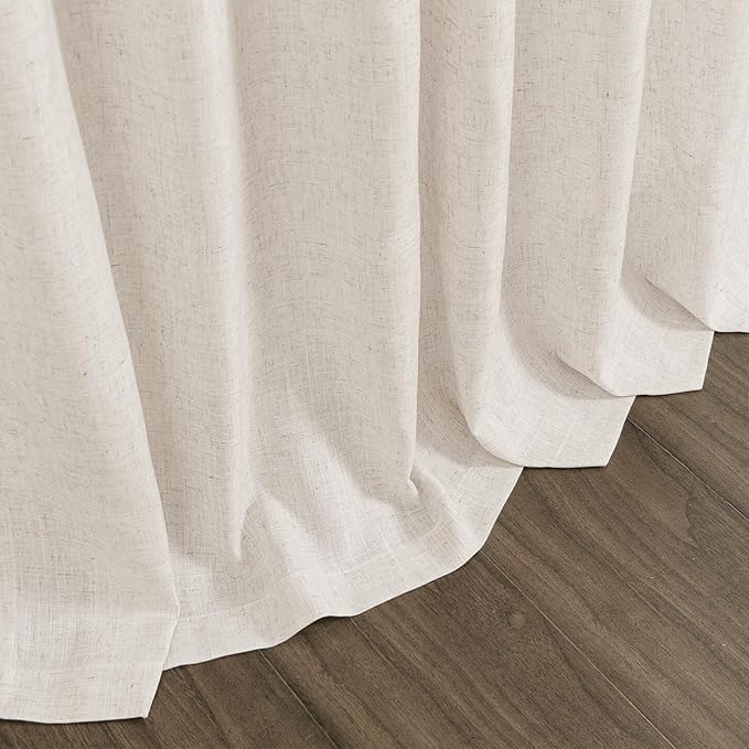 Beige Large Window Curtains Light Filtering Semi Sheer Privacy Linen Textured Curtain for Patio Sliding Glass Door Extra Wide Rustic Farmhouse Drapes for Living Room Bedroom Sunroom 100x90 Inch