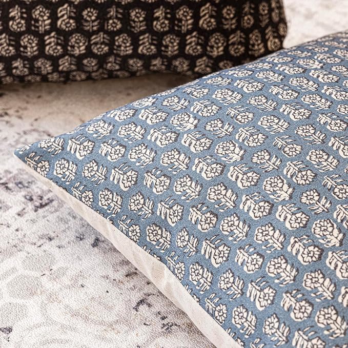 Foindtower Set of 2 Decorative Vintage Floral Print Throw Pillow Covers Neutral Modern Farmhouse Cushion Covers Boho Home Decor for Sofa Couch Chair Bedroom Living Room,20×20 Inch,Dusty Blue